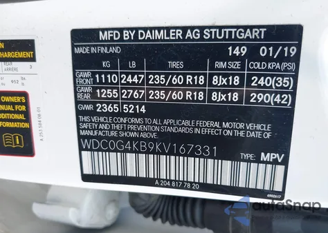 2019 Mercedes-Benz Glc 300 4Matic from USA, damaged, VIN WDC0G4KB9KV167331